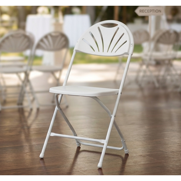 White Plastic Fan Back Folding Chair